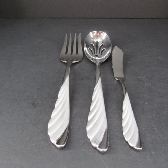 Cuisinart CP-01-LA43 Stainless Frosted Feather Design Flatware Serve Set - Picture 2 of 6